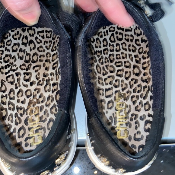NIB Chico’s Black w/ Gold & Silver Metallic Rivets, Beads, Pave ILIMA Sneakers - Picture 8 of 15